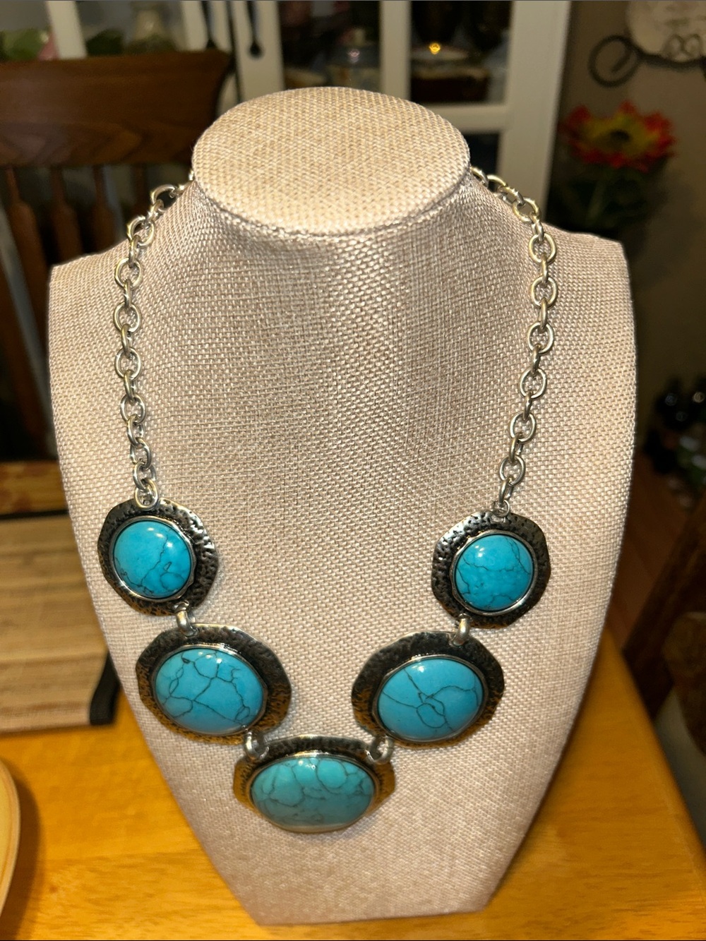 Turquoise Stone Statement Necklace - Silver-Tone - Picture 3 of 5